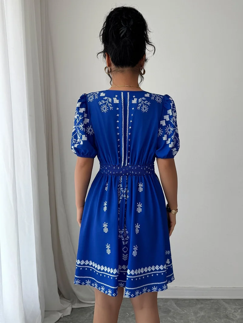 OUTZIDR  White Printed V-Neck Dress for Women | Best Price UAE